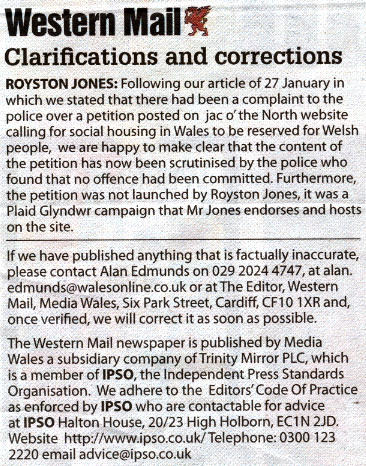 Western Mail apology